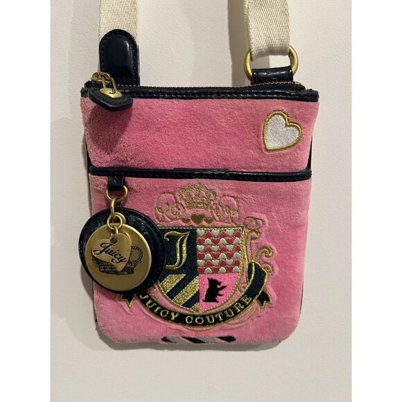 Juicy Couture Handbags - Vintage Y2K JUICY COUTURE Pink Velour Small Crossbody Bag Purse
